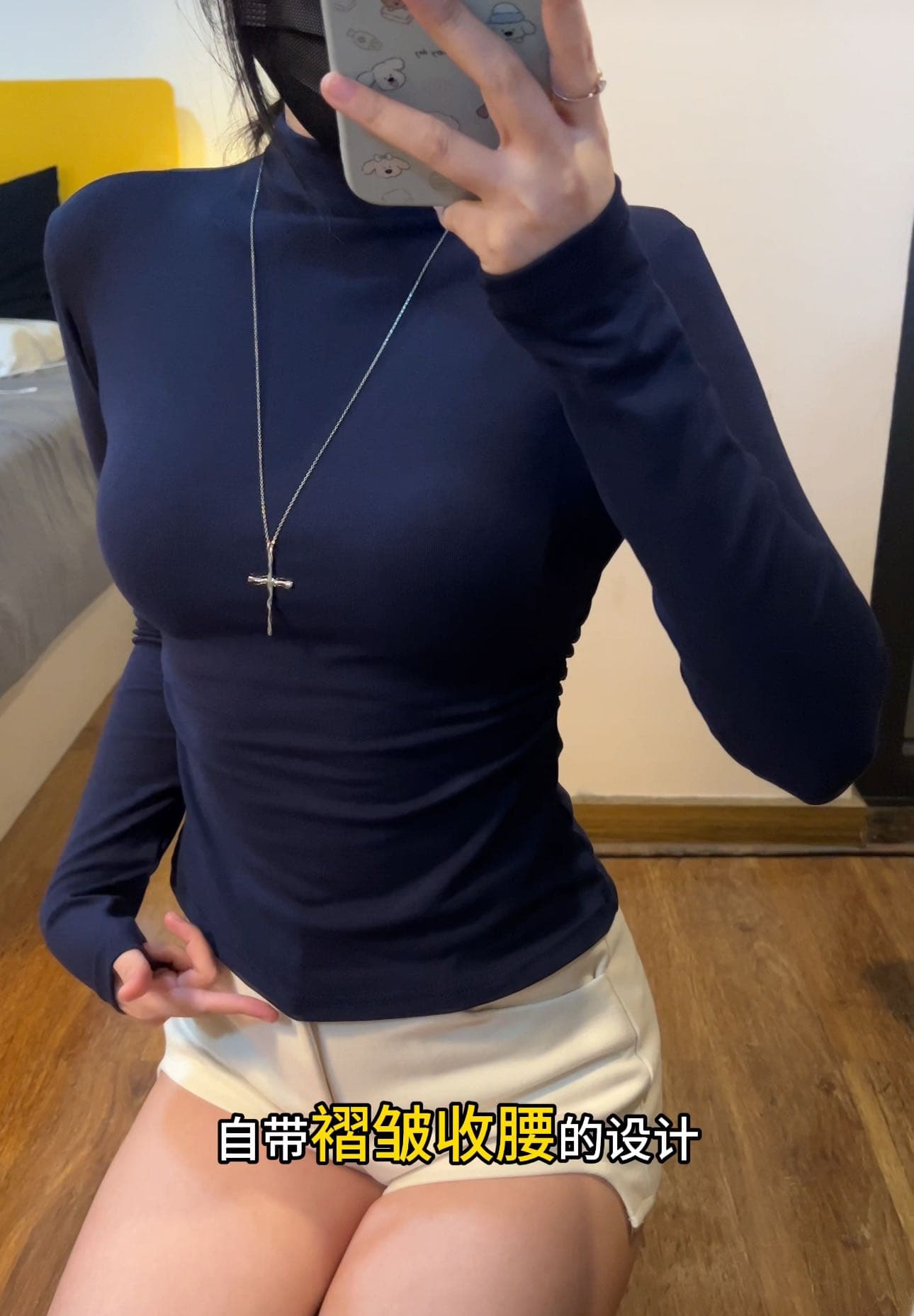 이른 가을 새로운 순수한 욕망 부드러운 바람 긍정적 인 어깨 터틀넥 긴팔 티셔츠 슬림해 보이는 여성 몸매 가꾸기 쇼트 스타일 다용도 맨위 상세 이미지 18