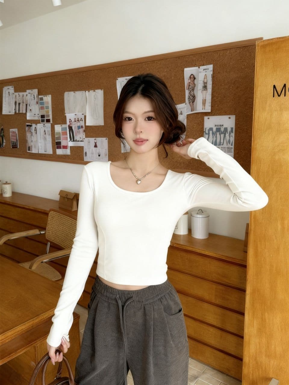 이른 가을 새로운 착용 가져 가라. 슈 플러시 u 칼라 보온 긴팔 티셔츠 슬림해 보이는 몸매 가꾸기 원피스 벨트 가슴 패드 다용도 상세 이미지 15