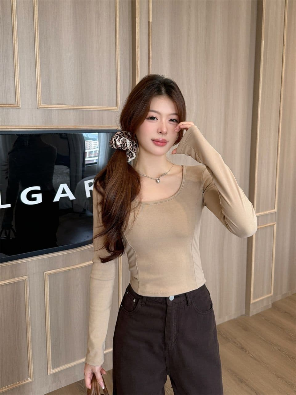 이른 가을 새로운 착용 가져 가라. 슈 플러시 u 칼라 보온 긴팔 티셔츠 슬림해 보이는 몸매 가꾸기 원피스 벨트 가슴 패드 다용도 상세 이미지 23
