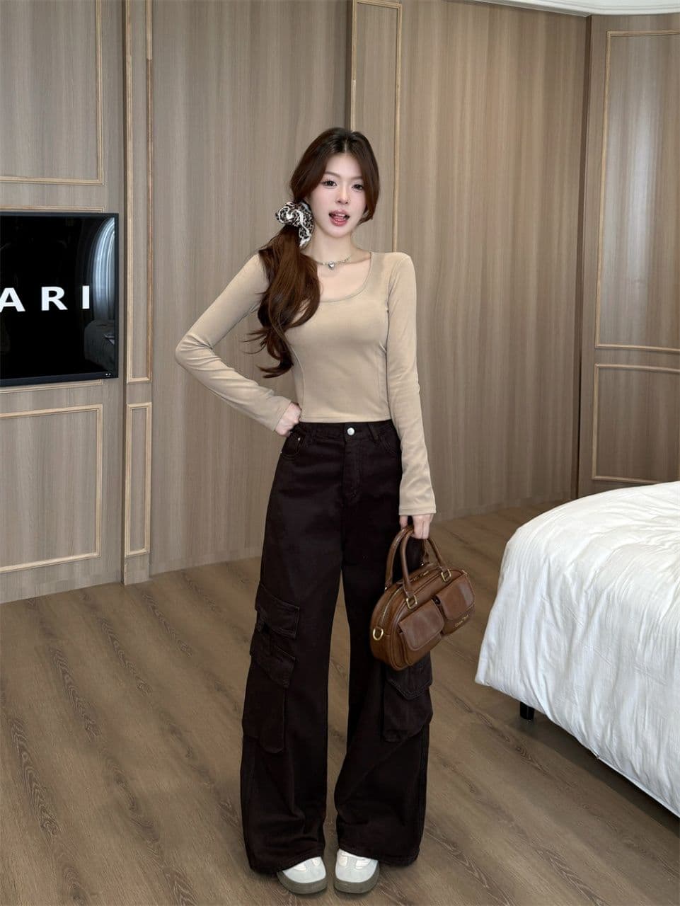이른 가을 새로운 착용 가져 가라. 슈 플러시 u 칼라 보온 긴팔 티셔츠 슬림해 보이는 몸매 가꾸기 원피스 벨트 가슴 패드 다용도 상세 이미지 24