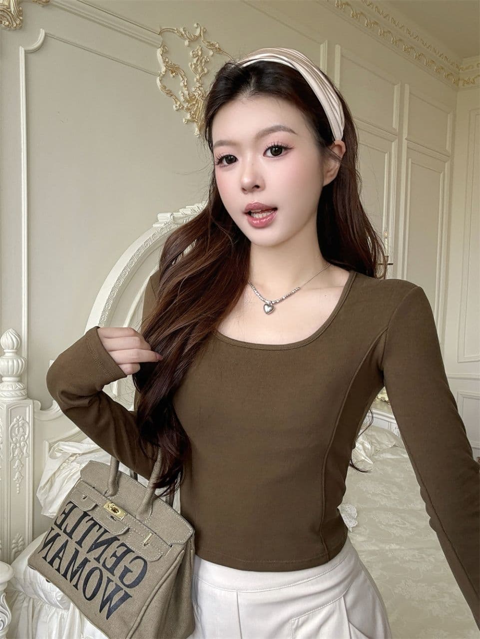 이른 가을 새로운 착용 가져 가라. 슈 플러시 u 칼라 보온 긴팔 티셔츠 슬림해 보이는 몸매 가꾸기 원피스 벨트 가슴 패드 다용도 상세 이미지 25