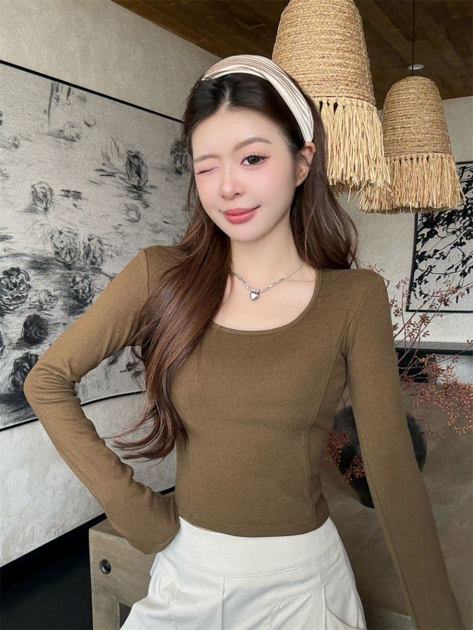 이른 가을 새로운 착용 가져 가라. 슈 플러시 u 칼라 보온 긴팔 티셔츠 슬림해 보이는 몸매 가꾸기 원피스 벨트 가슴 패드 다용도 상세 이미지 27