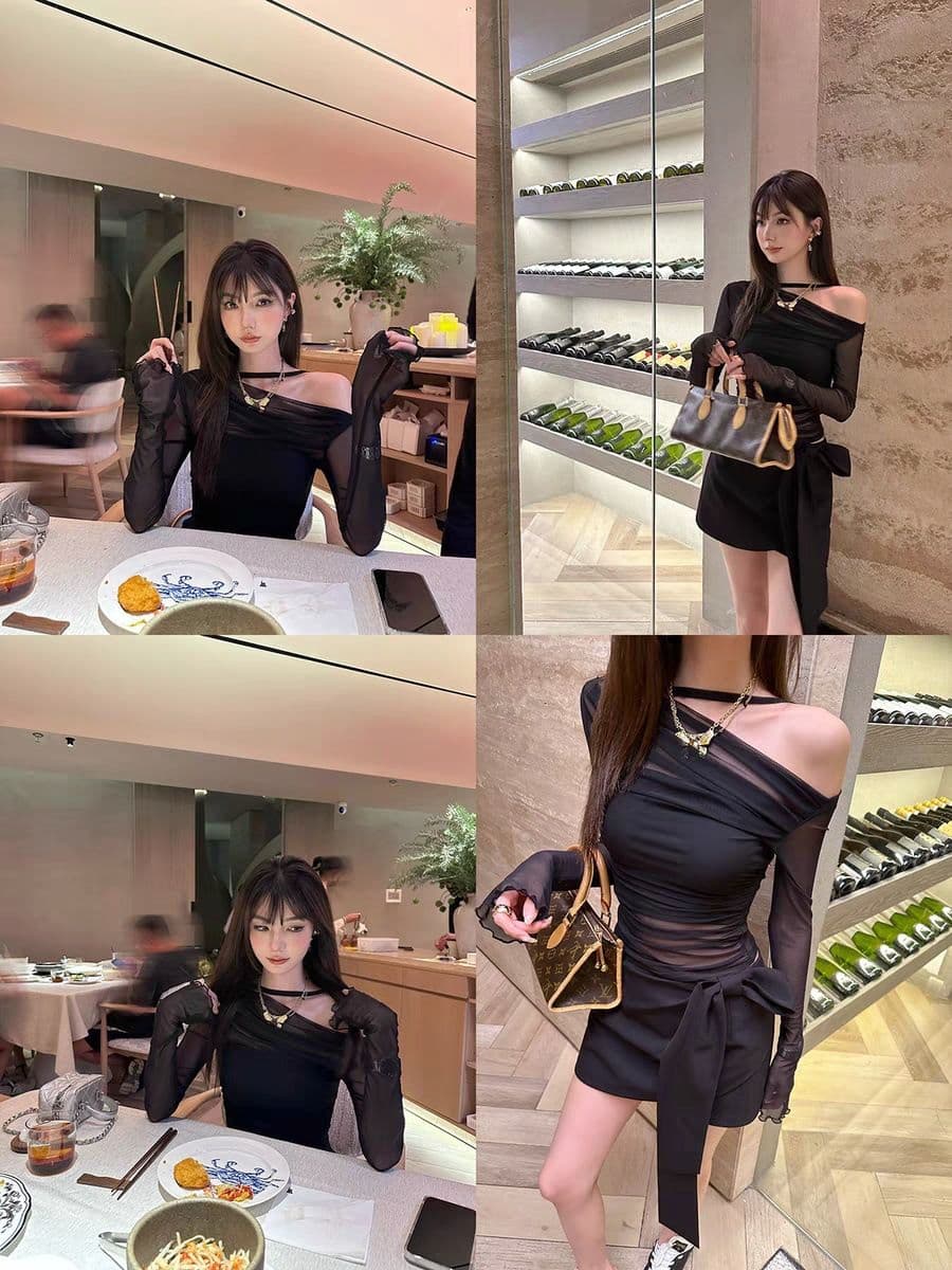이른 가을 새로운 순수한 욕망 섹시함 투피스 세트 시스루 망사 긴팔 몸매 가꾸기 인사이드 가져 가라. 벨트 가슴 패드 튜브탑 맨위 상세 이미지 3