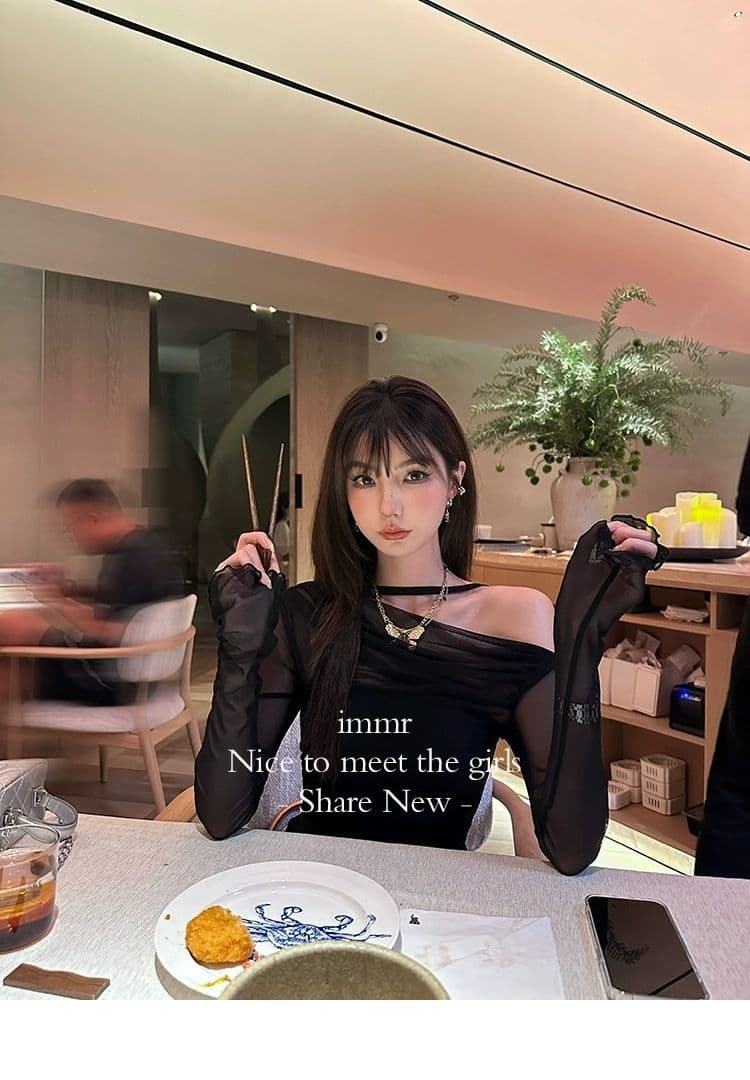 이른 가을 새로운 순수한 욕망 섹시함 투피스 세트 시스루 망사 긴팔 몸매 가꾸기 인사이드 가져 가라. 벨트 가슴 패드 튜브탑 맨위 상세 이미지 7