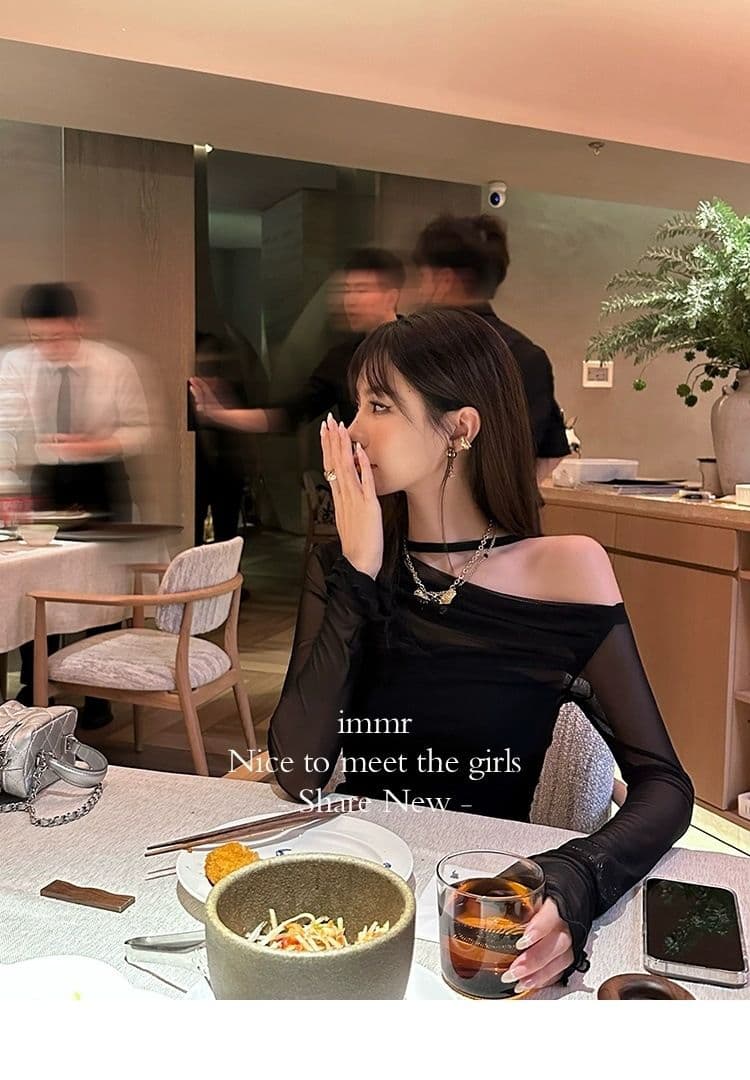이른 가을 새로운 순수한 욕망 섹시함 투피스 세트 시스루 망사 긴팔 몸매 가꾸기 인사이드 가져 가라. 벨트 가슴 패드 튜브탑 맨위 상세 이미지 8