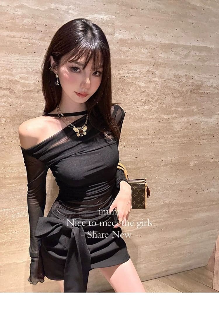이른 가을 새로운 순수한 욕망 섹시함 투피스 세트 시스루 망사 긴팔 몸매 가꾸기 인사이드 가져 가라. 벨트 가슴 패드 튜브탑 맨위 상세 이미지 9