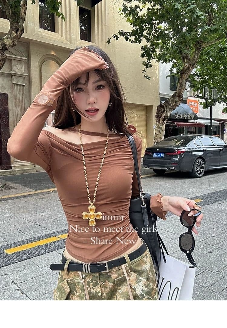 이른 가을 새로운 순수한 욕망 섹시함 투피스 세트 시스루 망사 긴팔 몸매 가꾸기 인사이드 가져 가라. 벨트 가슴 패드 튜브탑 맨위 상세 이미지 14