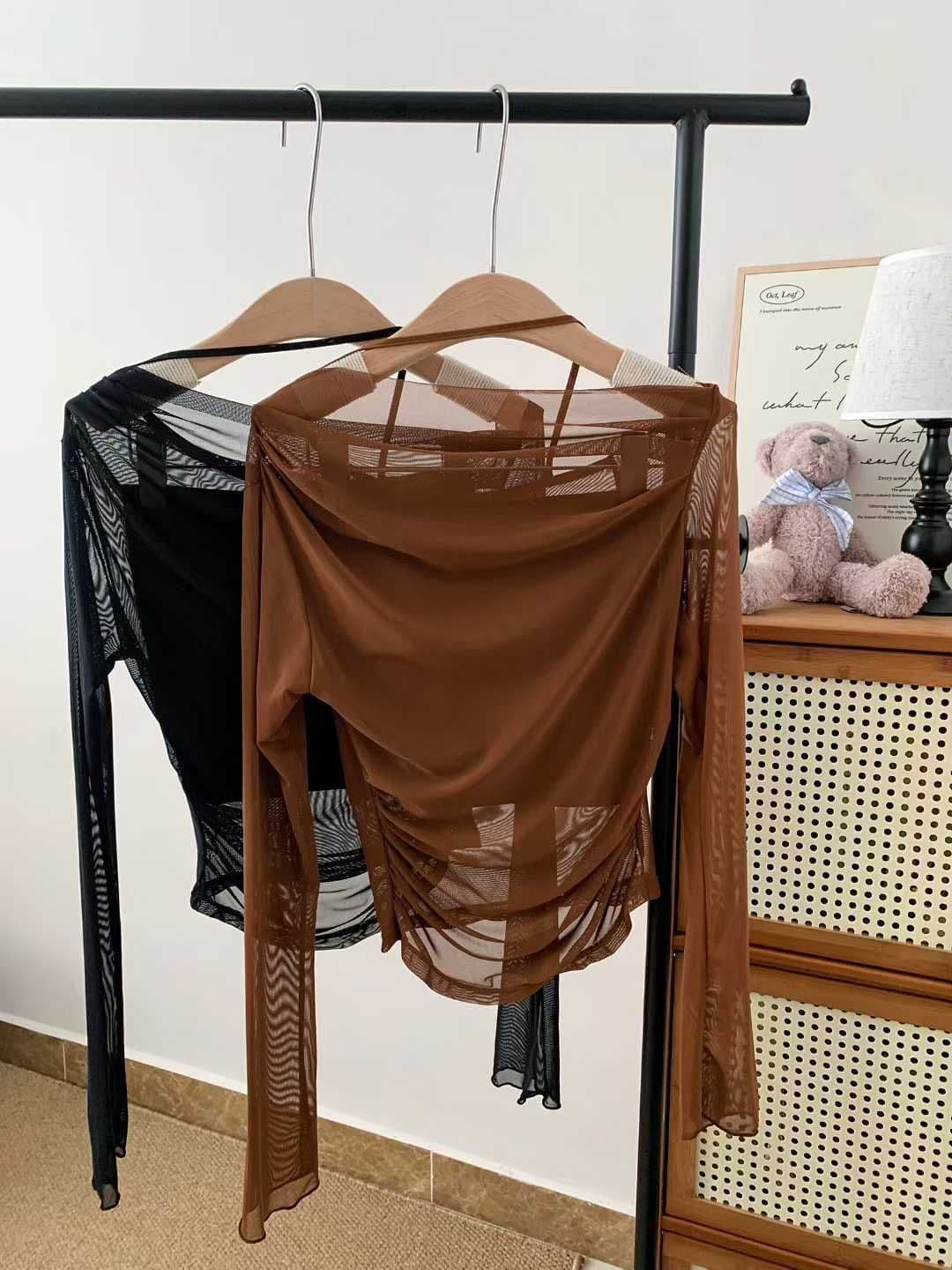 이른 가을 새로운 순수한 욕망 섹시함 투피스 세트 시스루 망사 긴팔 몸매 가꾸기 인사이드 가져 가라. 벨트 가슴 패드 튜브탑 맨위 상세 이미지 29