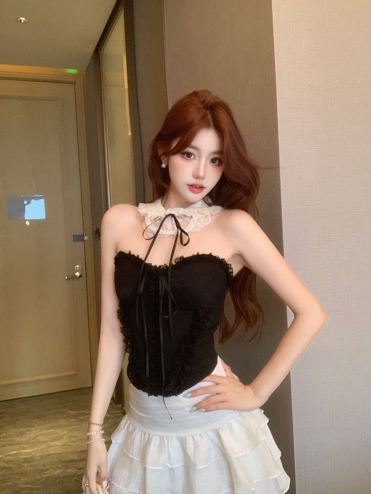 달콤함 프랑스식 순수한 욕망 바람 레이스 행침 목 조끼 여성 벨트 가슴 패드 인사이드 가져 가라. 명문 여성 천 골드 센스 민소매 튜브탑 맨위 상세 이미지 15