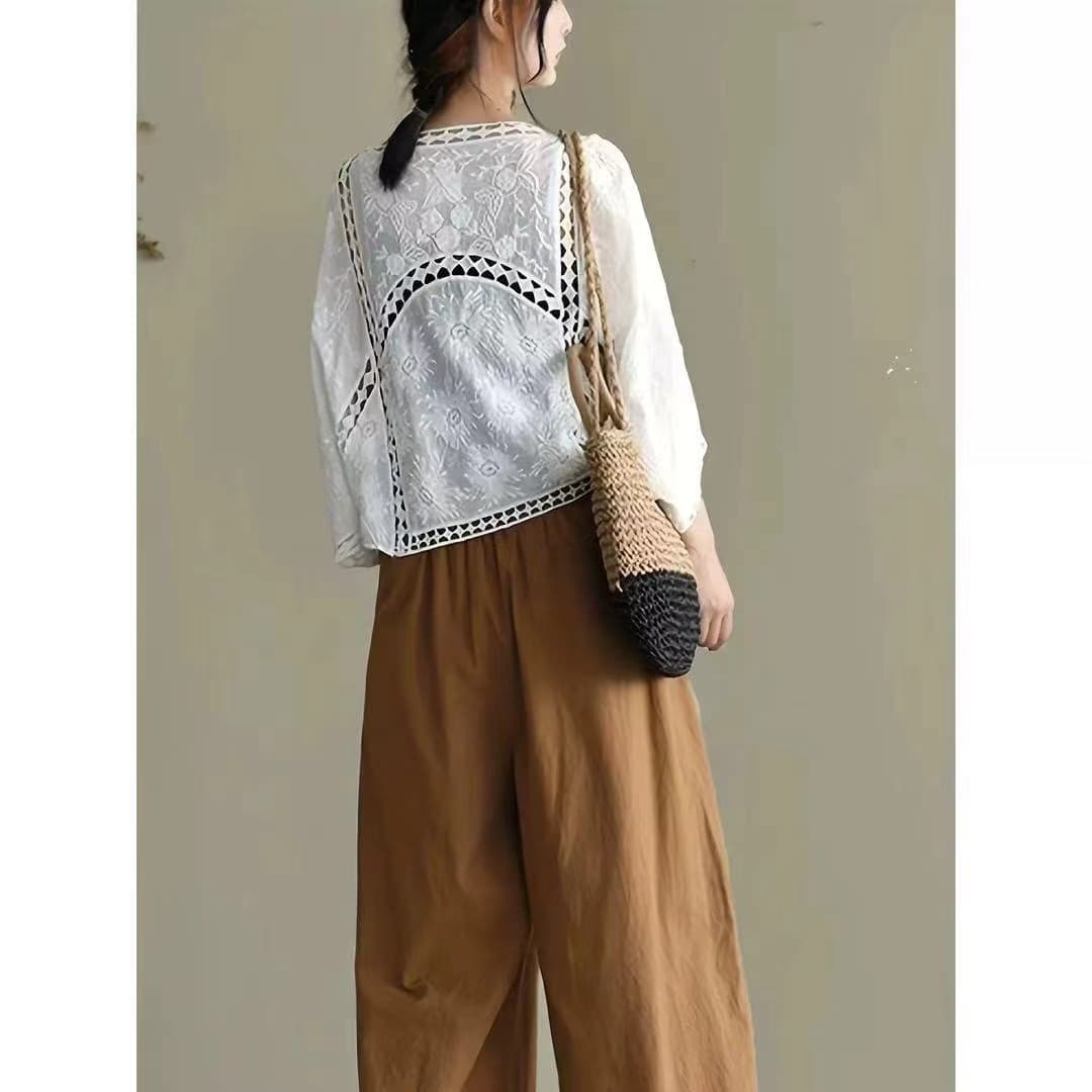 여름 다용도 루즈핏 홀로우 아웃 레이스 오픈 가디건 여성 에어컨 태양 보호 셔츠 맨위 작은 숄 어깨 쇼트 스타일 얇은 외부 가져 가라. 이미지 3