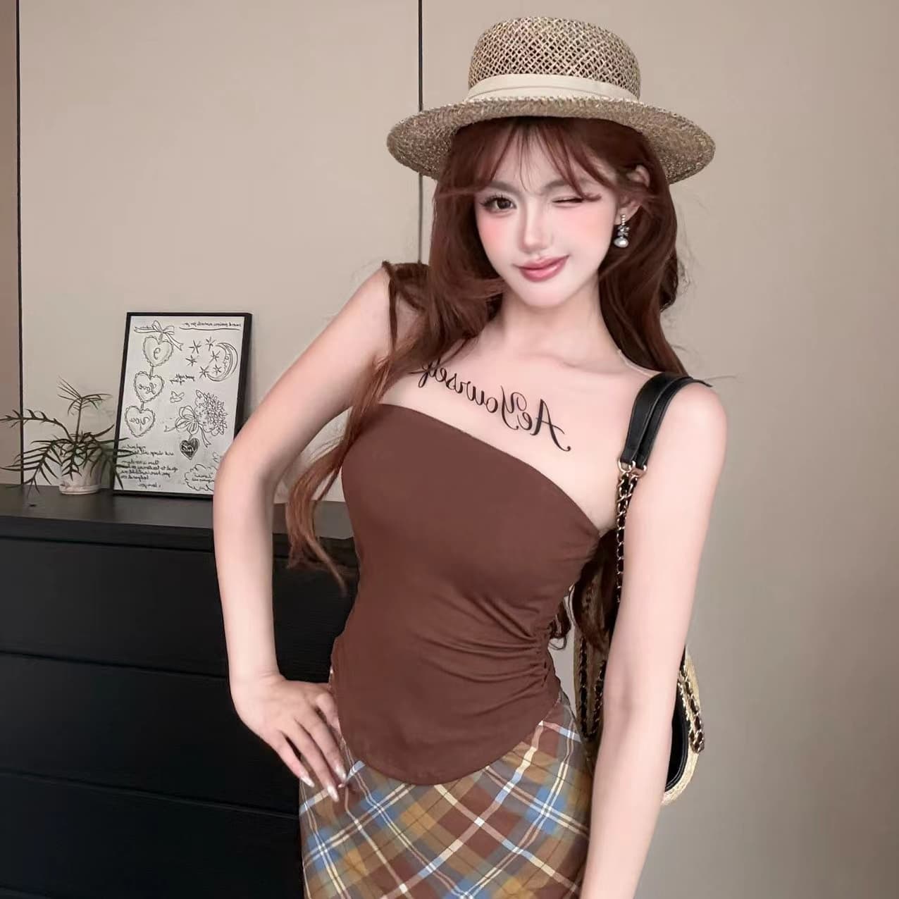 다용도 디스플레이 몸 섹시함 튜브탑 한 단어 와이 한국 스타일 품격 고급 센스 핫걸 새로운 벨트 가슴 패드 여름 맨위 상세 이미지 3