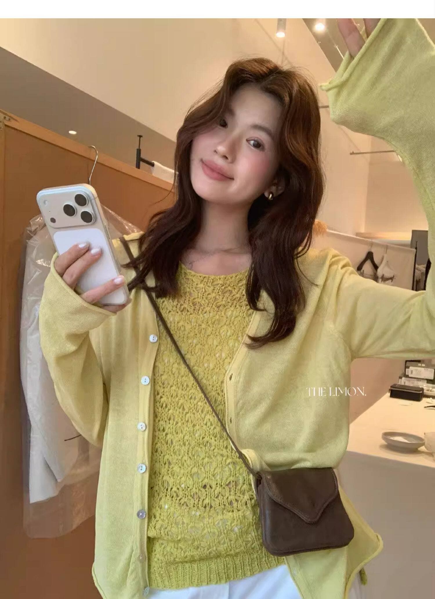 도파민 핑크색 얼음 실크 아마 V넥 니트 오픈 가디건 여성 여름 얇은 스타일 자외선 차단 블라우스 슬립 외부 잡아라. 의류 상세 이미지 18