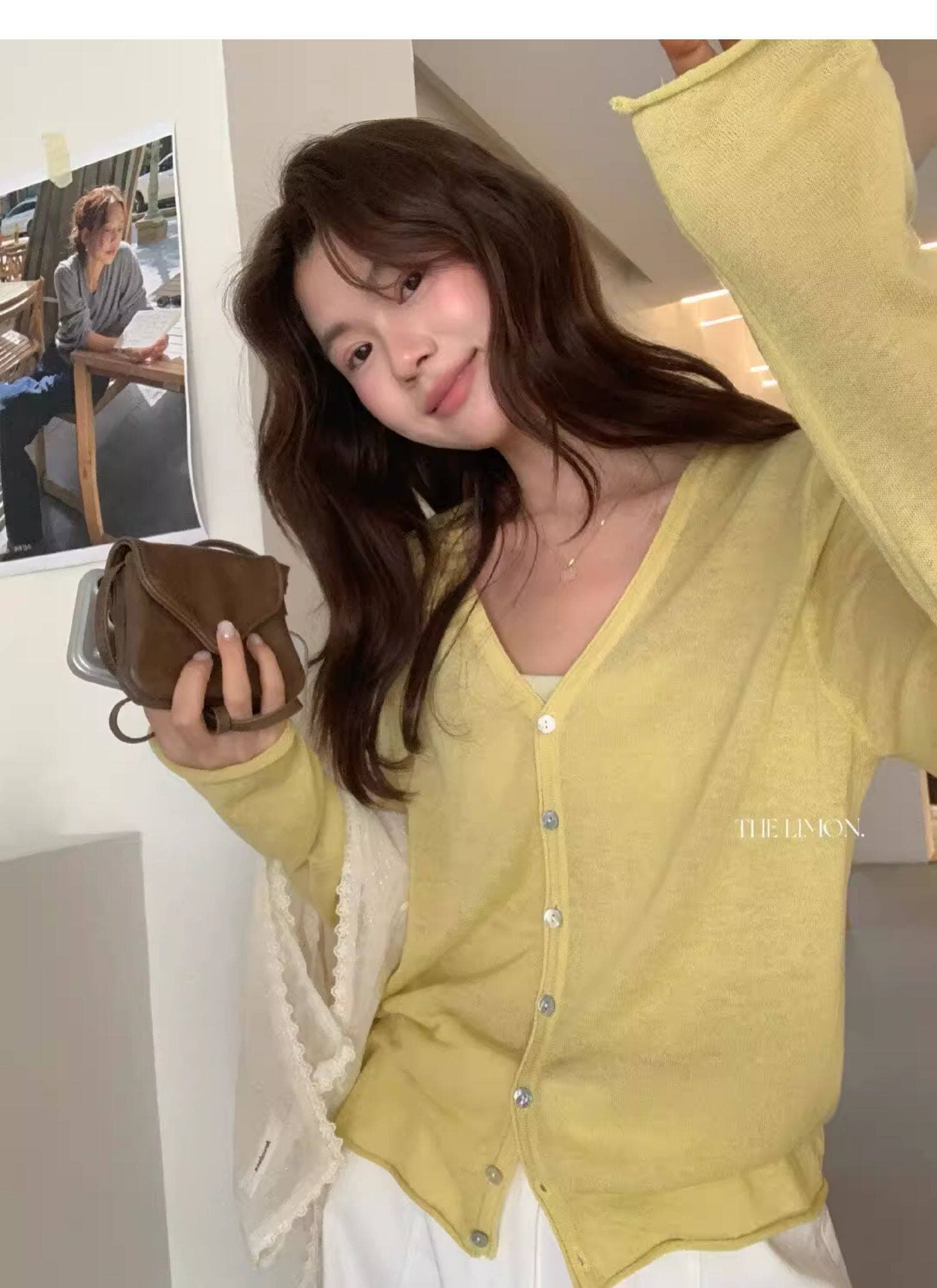 도파민 핑크색 얼음 실크 아마 V넥 니트 오픈 가디건 여성 여름 얇은 스타일 자외선 차단 블라우스 슬립 외부 잡아라. 의류 상세 이미지 20