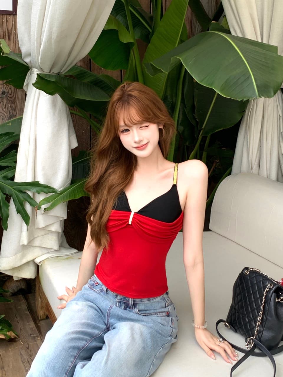 2026 여름 배색 페이크 레이어드 디자인 센스 행침 목 캐미솔 몸매 가꾸기 슬림해 보이는 슈퍼 잘 생긴 맨위 여성 상세 이미지 7