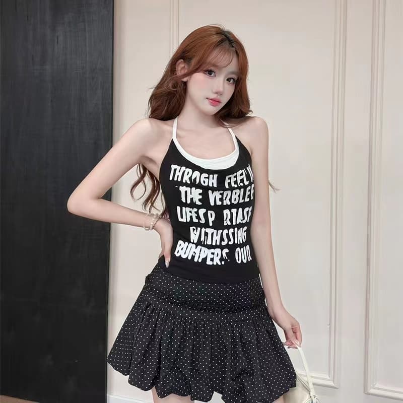 달콤한 자매 슬림해 보이는 다용도 알파벳 프린트 작은 대중 행침 목 디자인 조끼 여름 여성 의류 새로운 몸매 가꾸기 맨위 상세 이미지 1