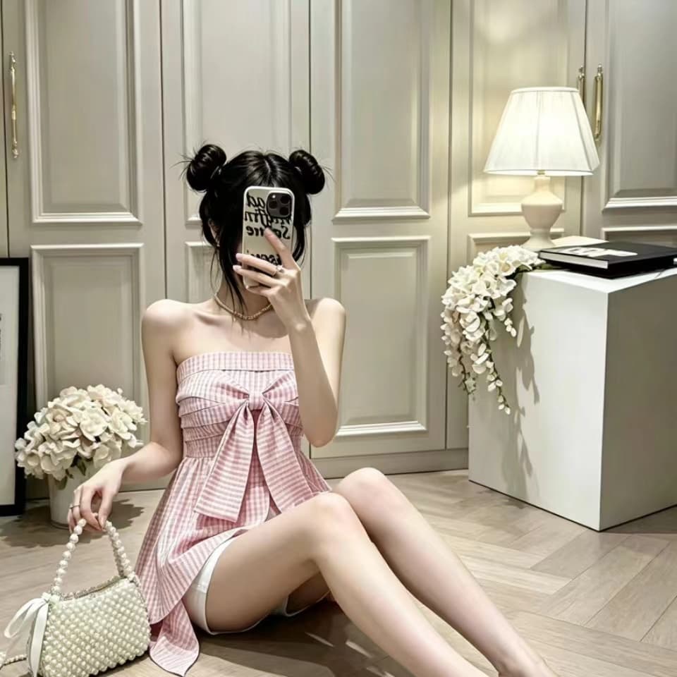 핫걸 나비 매듭 스트라이프 행침 목 튜브탑 조끼 여성 여름 디자인 센스 작은 대중 몸매 가꾸기 슬림해 보이는 외출용 맨위 이미지 2