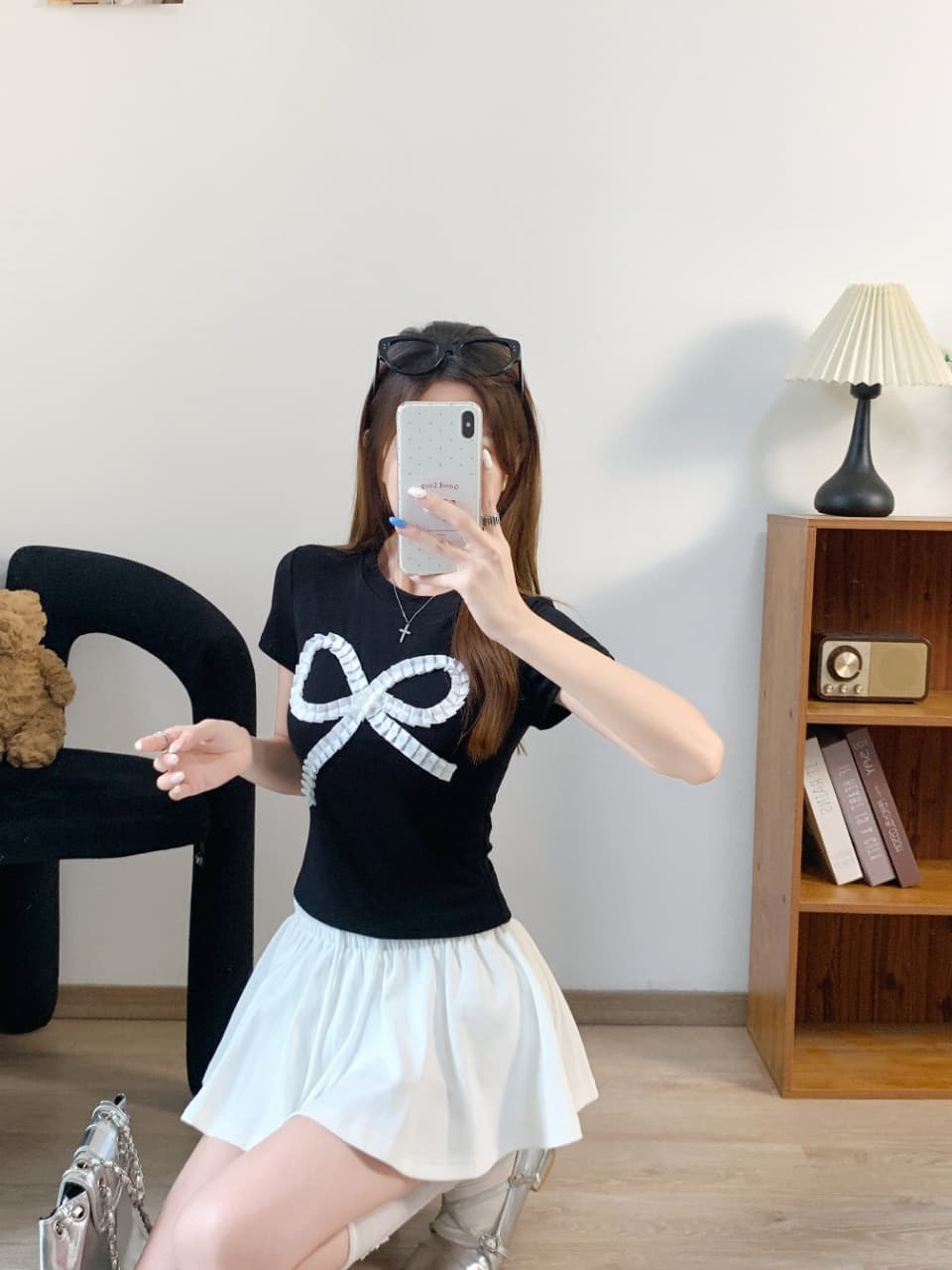 한 부서 연령 감소 나비 매듭 핀치 Pleat 긍정적 인 어깨 몸매 가꾸기 슬림해 보이는 반팔 벨트 가슴 패드 상세 이미지 11