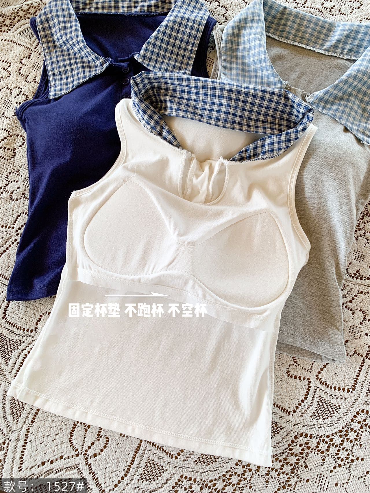 여름 상쾌 학원 스타일 분위기 센스 착용 가져 가라. 페이크 레이어드 체크무늬 폴로 칼라 민소매 조끼 상세 이미지 13
