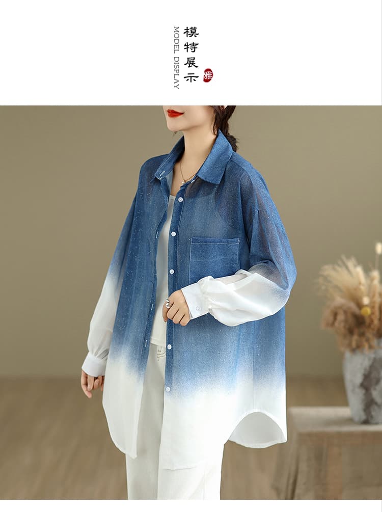 실사 여성 의류 루즈핏 긴팔 캐주얼 다용도 싱글 줄 버튼 셔츠 상세 이미지 2