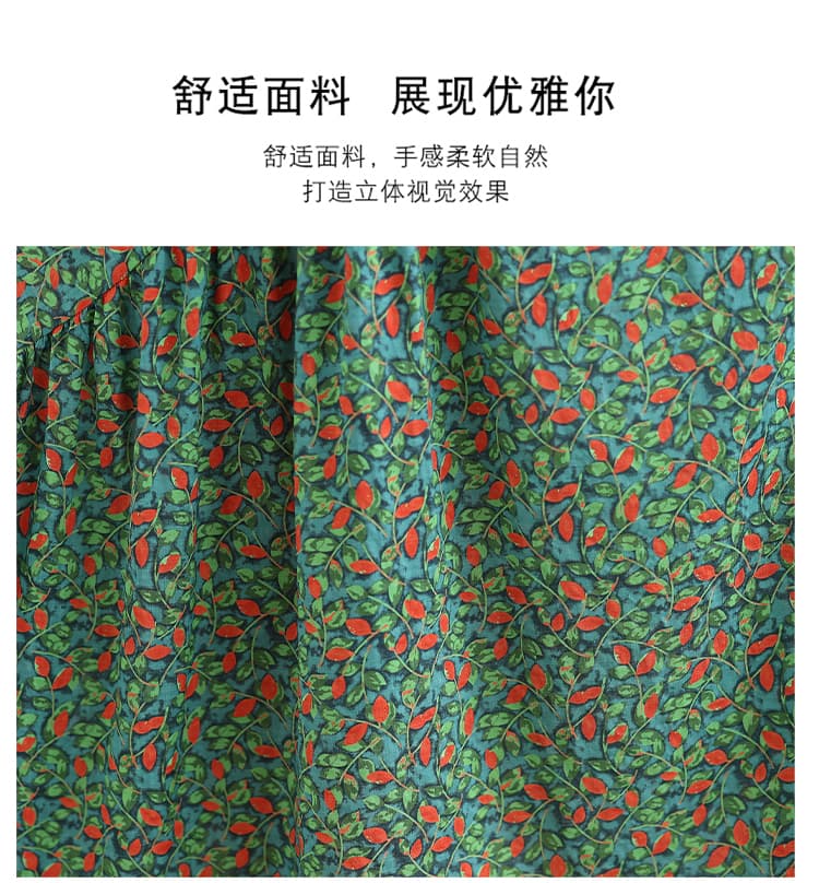 실사 낭만주의 휴가 바람 프린트 V넥 허리 수축 슬립 드레스 빅 사이즈 면 린넨 점프 슈트 롱 스커트 여성 상세 이미지 3
