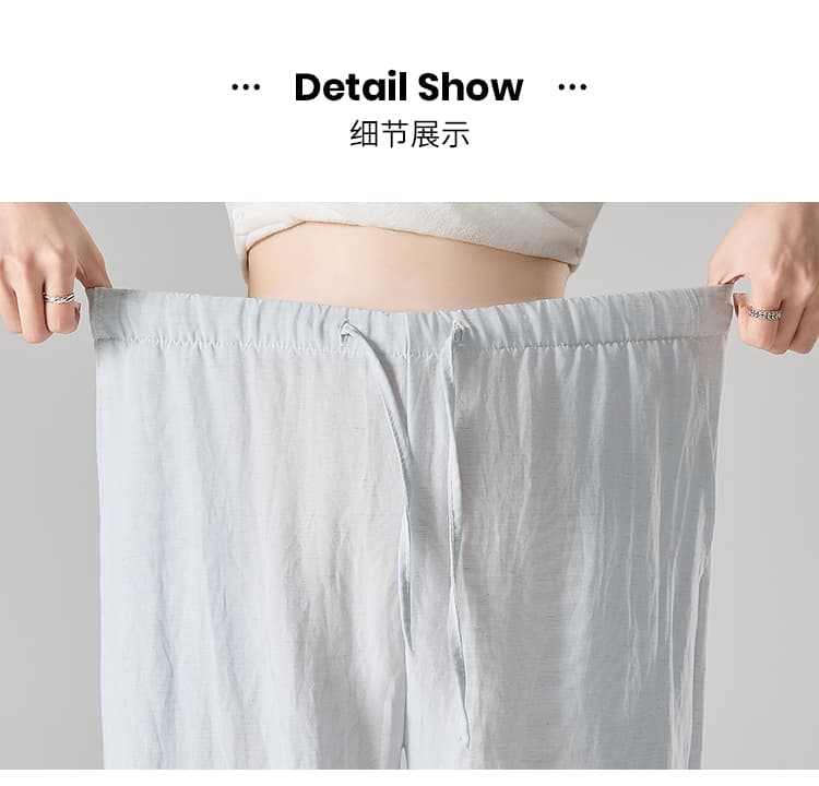 실사 신제품 주간 실크 삼색 와이드 레그 팬츠 임산부 바지 하이웨이스트 밴딩 느긋한 바람 다용도 루즈핏 스트레이트 캐주얼 바지 상세 이미지 35