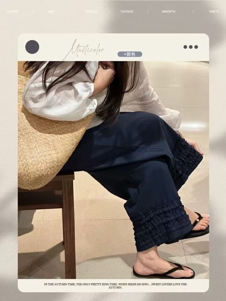 지금 신제품 여름 임산부 바지 목이버섯 레이스 아마 캐주얼 바지 루즈핏 슬림해 보이는 면 린넨 9 포인트 와이드 레그 팬츠 임산부 상세 이미지 1