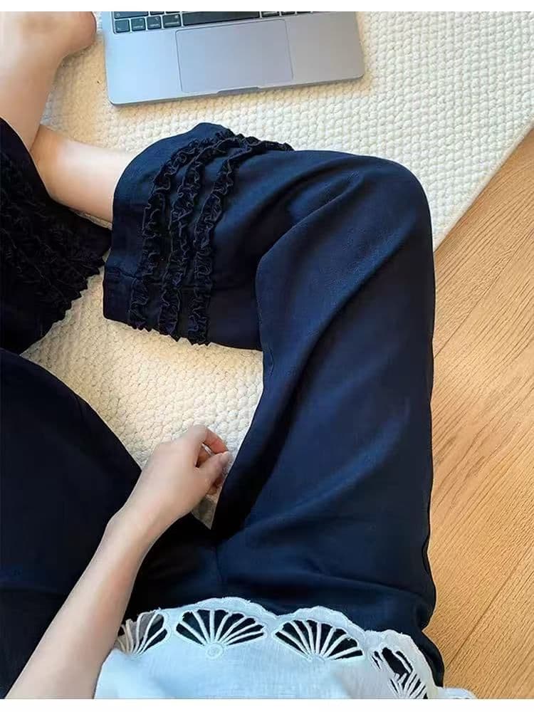 지금 신제품 여름 임산부 바지 목이버섯 레이스 아마 캐주얼 바지 루즈핏 슬림해 보이는 면 린넨 9 포인트 와이드 레그 팬츠 임산부 상세 이미지 18