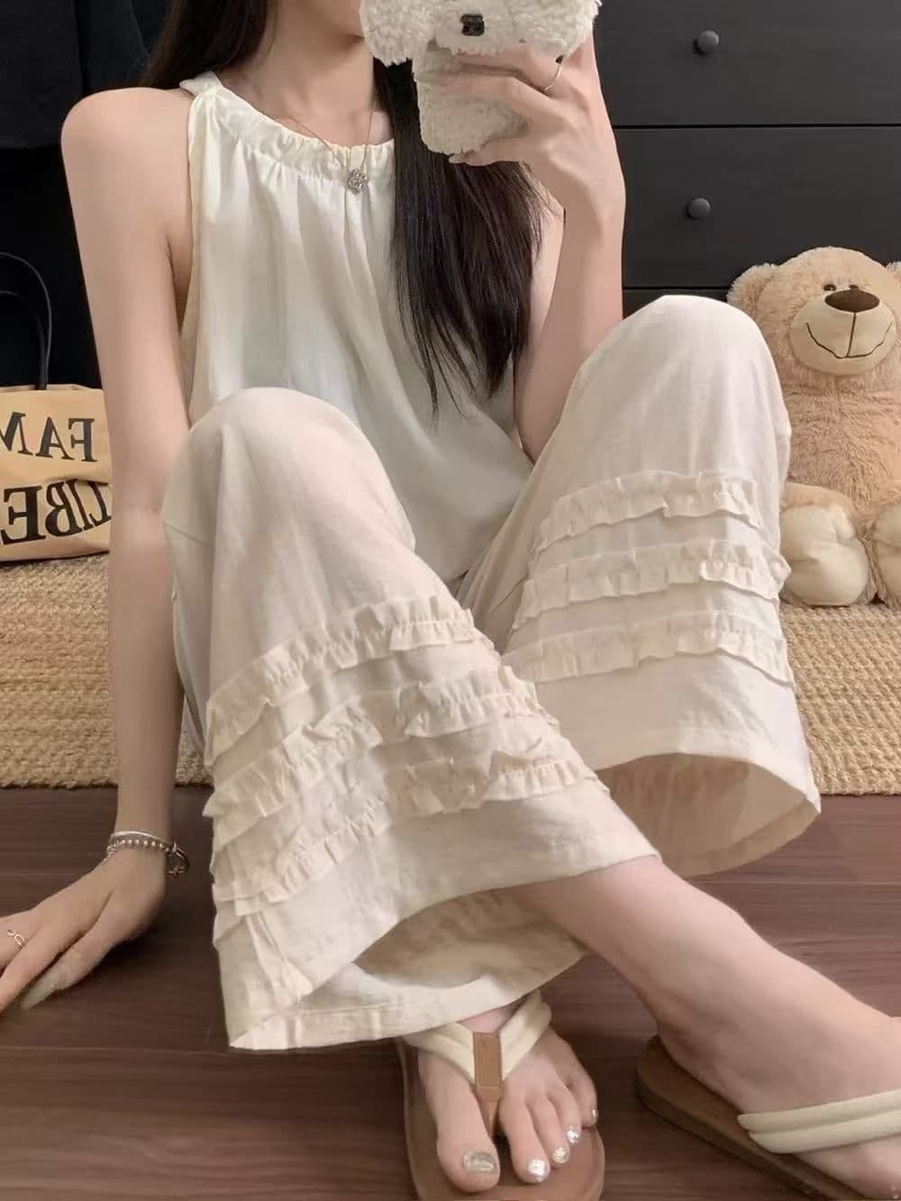 지금 신제품 여름 임산부 바지 목이버섯 레이스 아마 캐주얼 바지 루즈핏 슬림해 보이는 면 린넨 9 포인트 와이드 레그 팬츠 임산부 상세 이미지 21