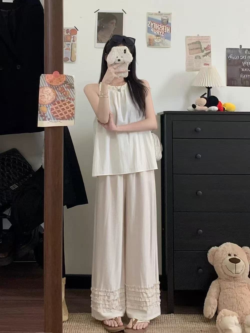 지금 신제품 여름 임산부 바지 목이버섯 레이스 아마 캐주얼 바지 루즈핏 슬림해 보이는 면 린넨 9 포인트 와이드 레그 팬츠 임산부 상세 이미지 24