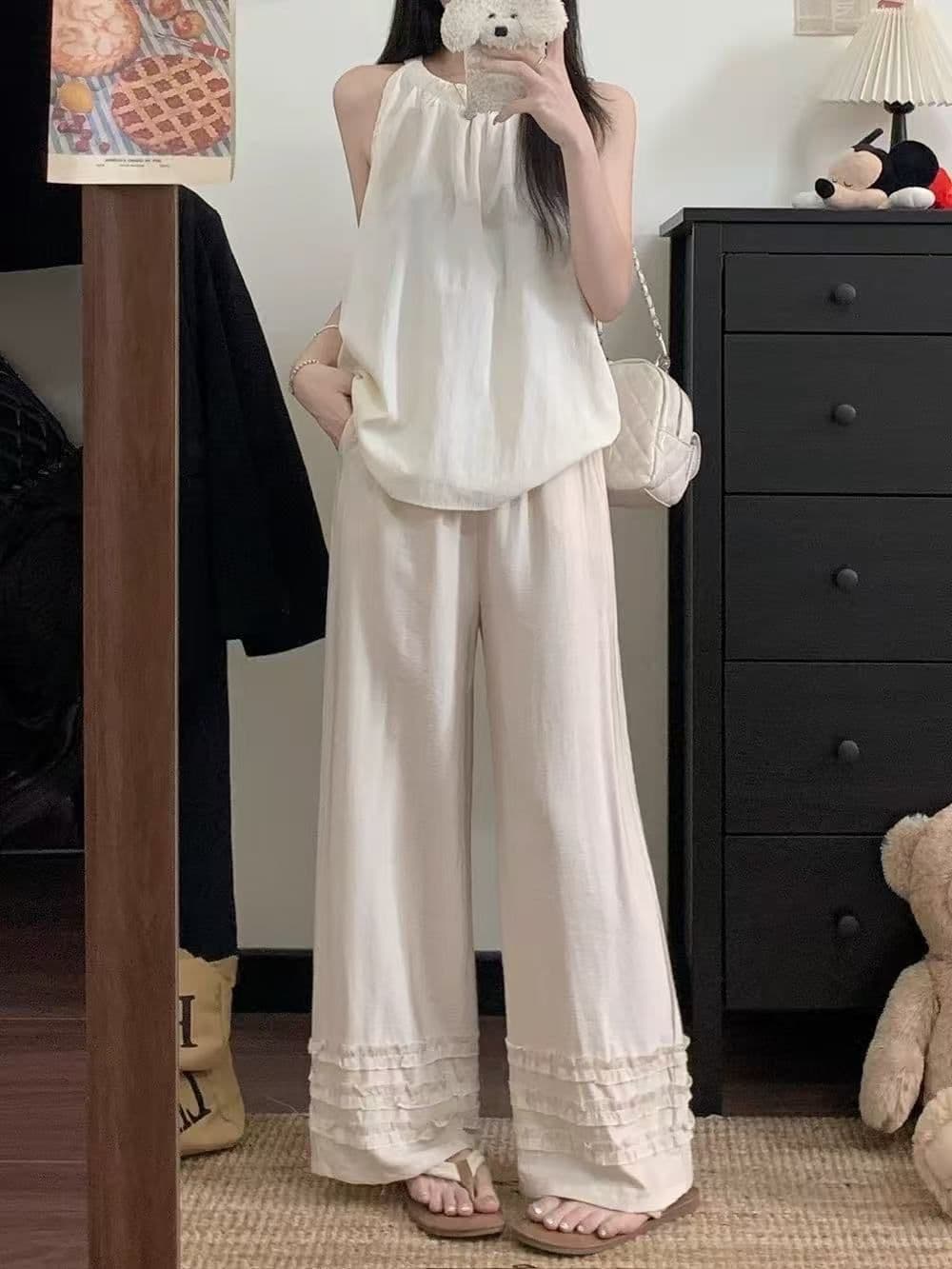 지금 신제품 여름 임산부 바지 목이버섯 레이스 아마 캐주얼 바지 루즈핏 슬림해 보이는 면 린넨 9 포인트 와이드 레그 팬츠 임산부 상세 이미지 25