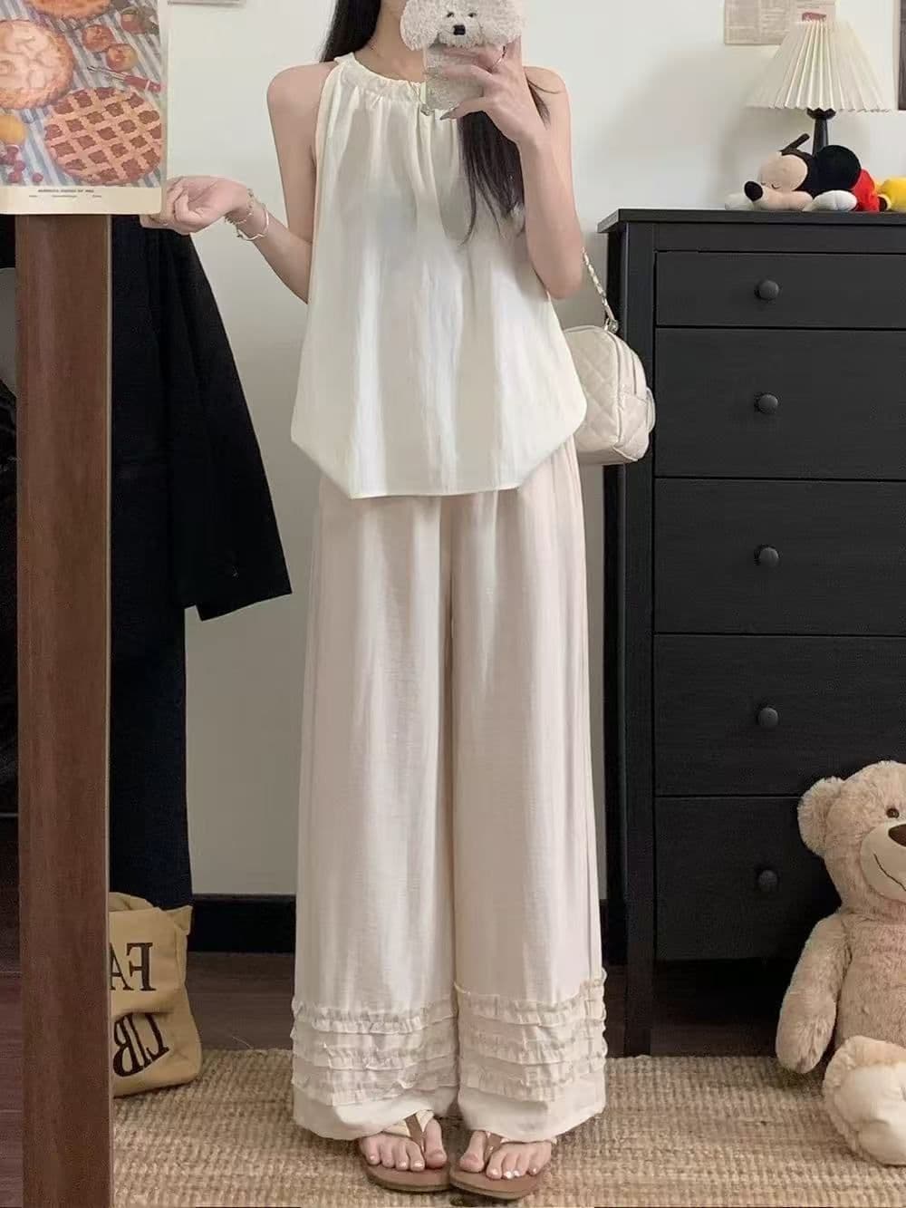 지금 신제품 여름 임산부 바지 목이버섯 레이스 아마 캐주얼 바지 루즈핏 슬림해 보이는 면 린넨 9 포인트 와이드 레그 팬츠 임산부 상세 이미지 26