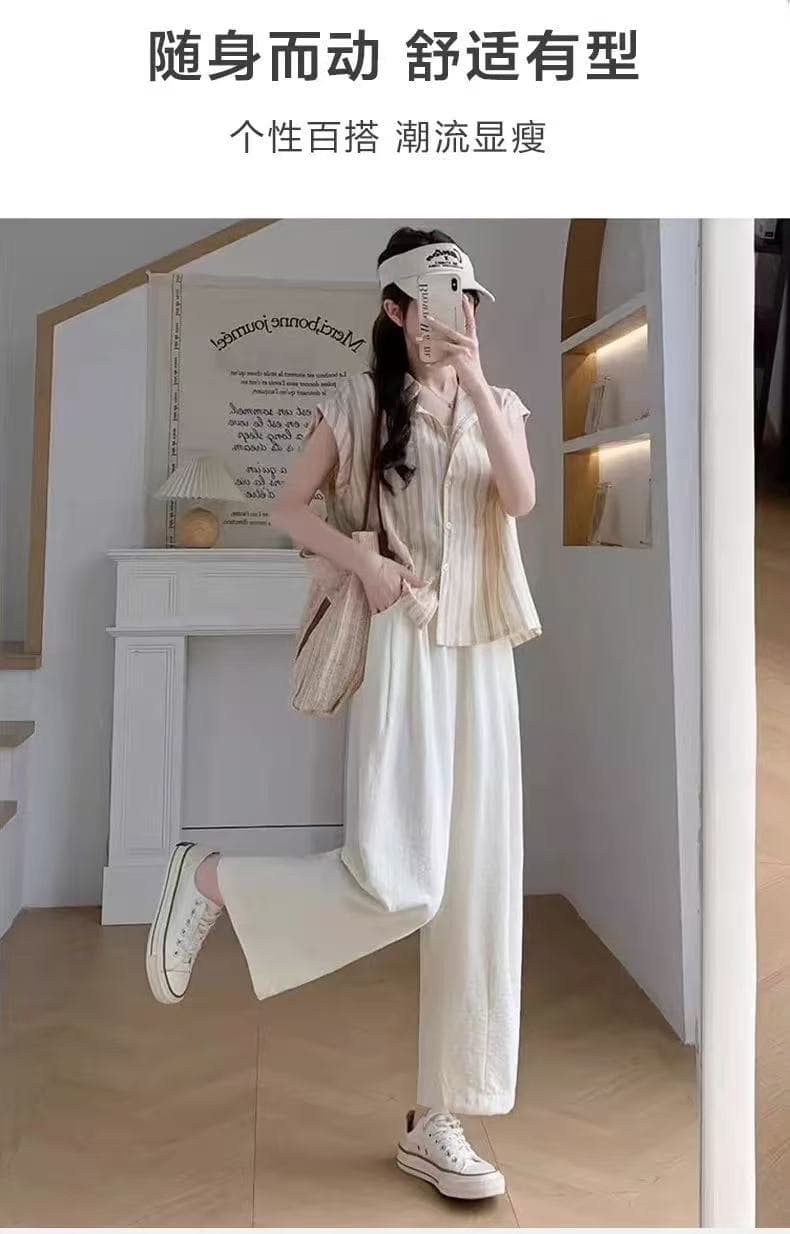 임산부 바지 여름 얇은 스타일 외출용 9 포인트 캐주얼 스트레이트 우유 푸 바지 작은 키 없음 복부 지지 얼음 실크 와이드 레그 팬츠 상세 이미지 8
