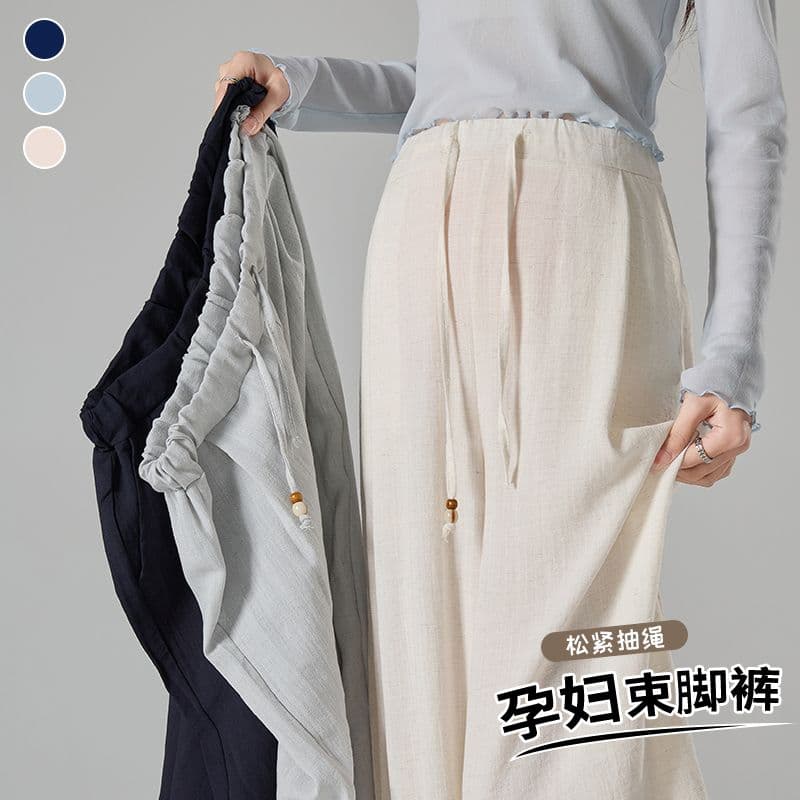 실사 레이스 배기 바지 봄 여름 새로운 임산부 바지 느긋한 할란 하이웨이스트 도루 센스 아마 캐주얼 바지 가을 이미지 5