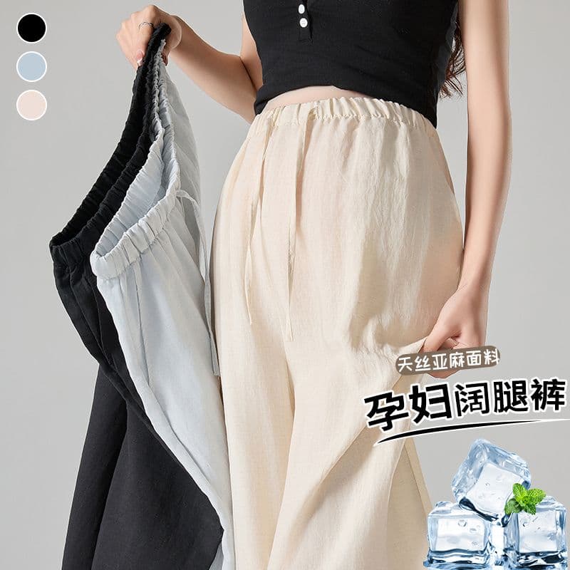 실사 봄 여름 새로운 화이트 프릴 주간 실크 아마 캐주얼 바지 임산부 가을 오래된 돈 바람 스트레이트 와이드 레그 팬츠 이미지 3