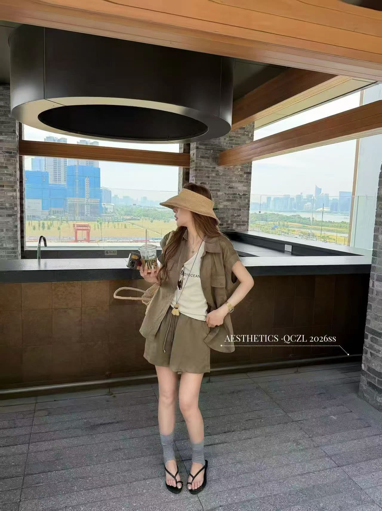 새로운 빛 요리 한 미니멀리즘 바람 느슨함 센스 루즈핏 민소매 맨위 조끼 허리밴드 반바지 3종 세트 상세 이미지 8