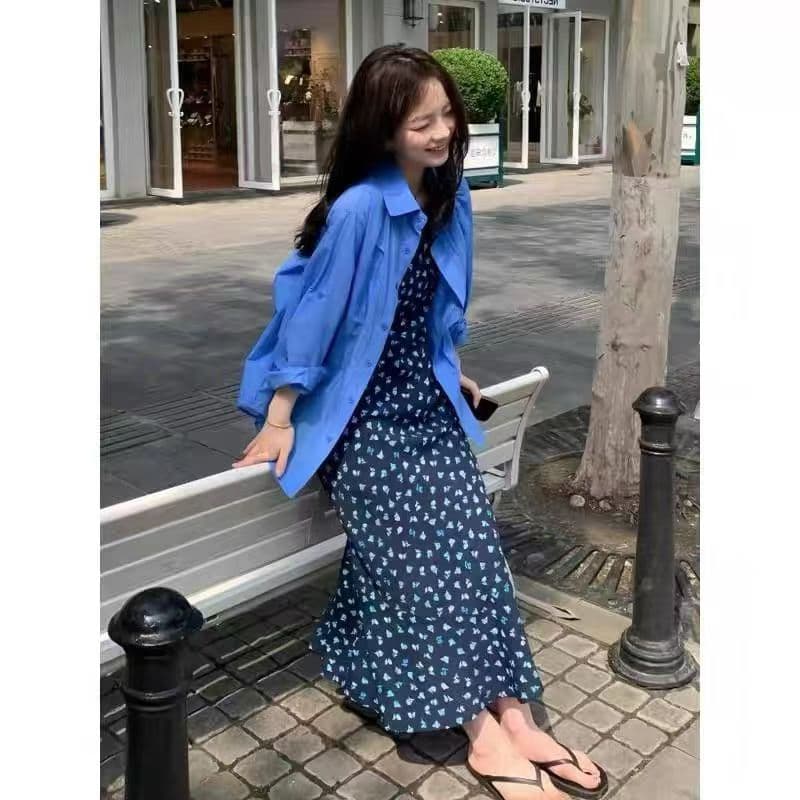 자외선 차단 라미 셔츠 꽃무늬 슬립 투피스 세트 여성 드레스 2026 여름 새로운 휴가 바람 한 마디 롱 스커트 상세 이미지 9