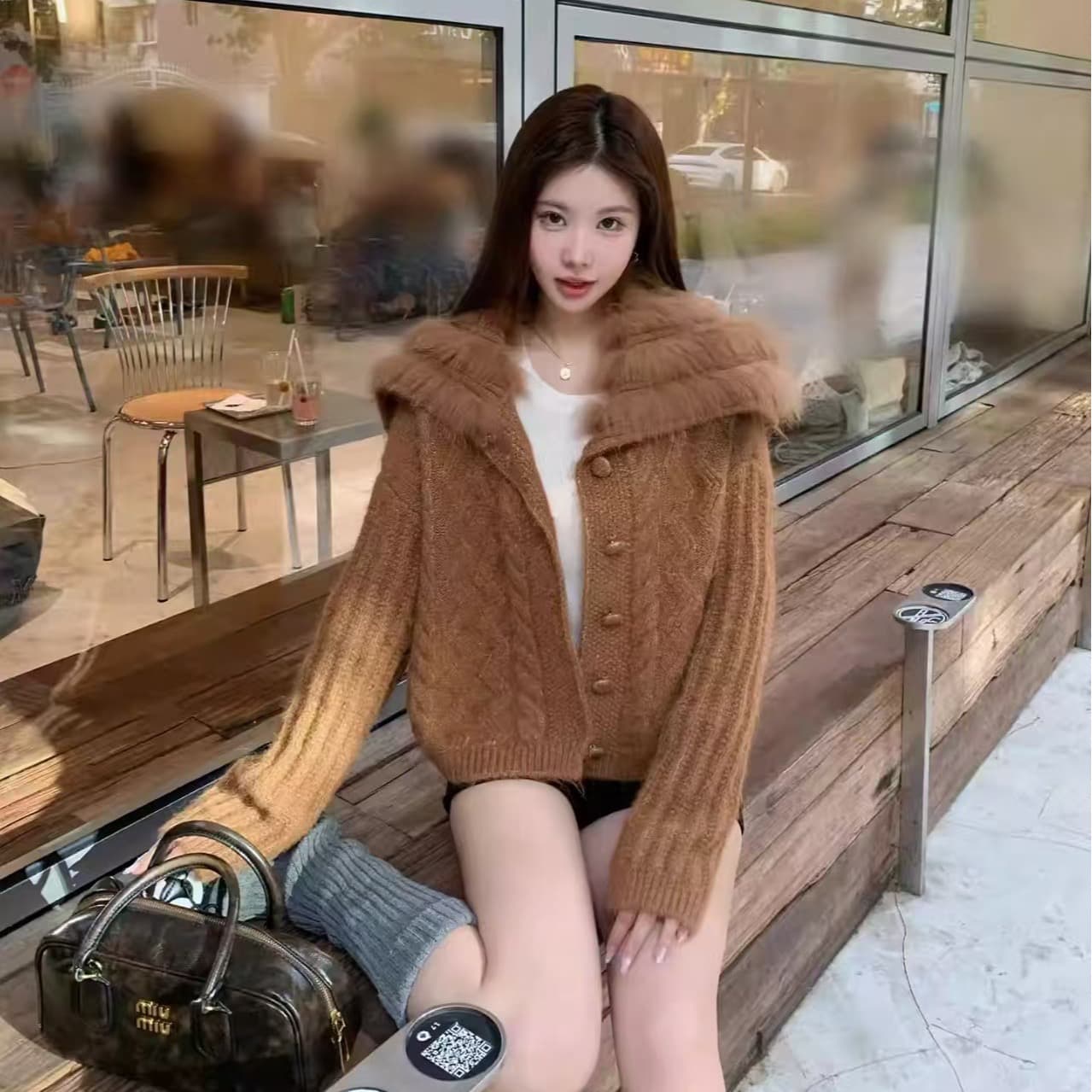 한 여성 천 골드 양모 여우털 빅 칼라 스웨터 니트 스웨터 여성 해군 칼라 쇼트 스타일 재킷 26 새로운 이미지 2