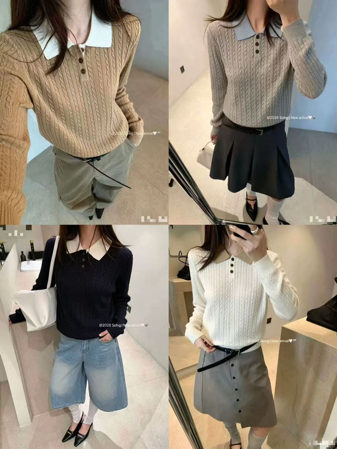 한 부서 미니멀리즘 패치워크 색상 POLO 칼라 꽈배기 풀오버 니트 스웨터 캐주얼 다용도 루즈핏 슬림해 보이는 프로 피부 센스 맨위 상세 이미지 1