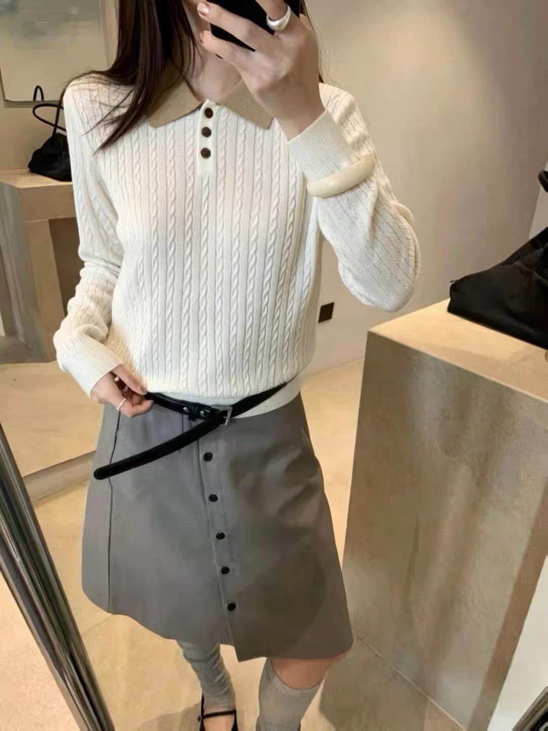 한 부서 미니멀리즘 패치워크 색상 POLO 칼라 꽈배기 풀오버 니트 스웨터 캐주얼 다용도 루즈핏 슬림해 보이는 프로 피부 센스 맨위 상세 이미지 3