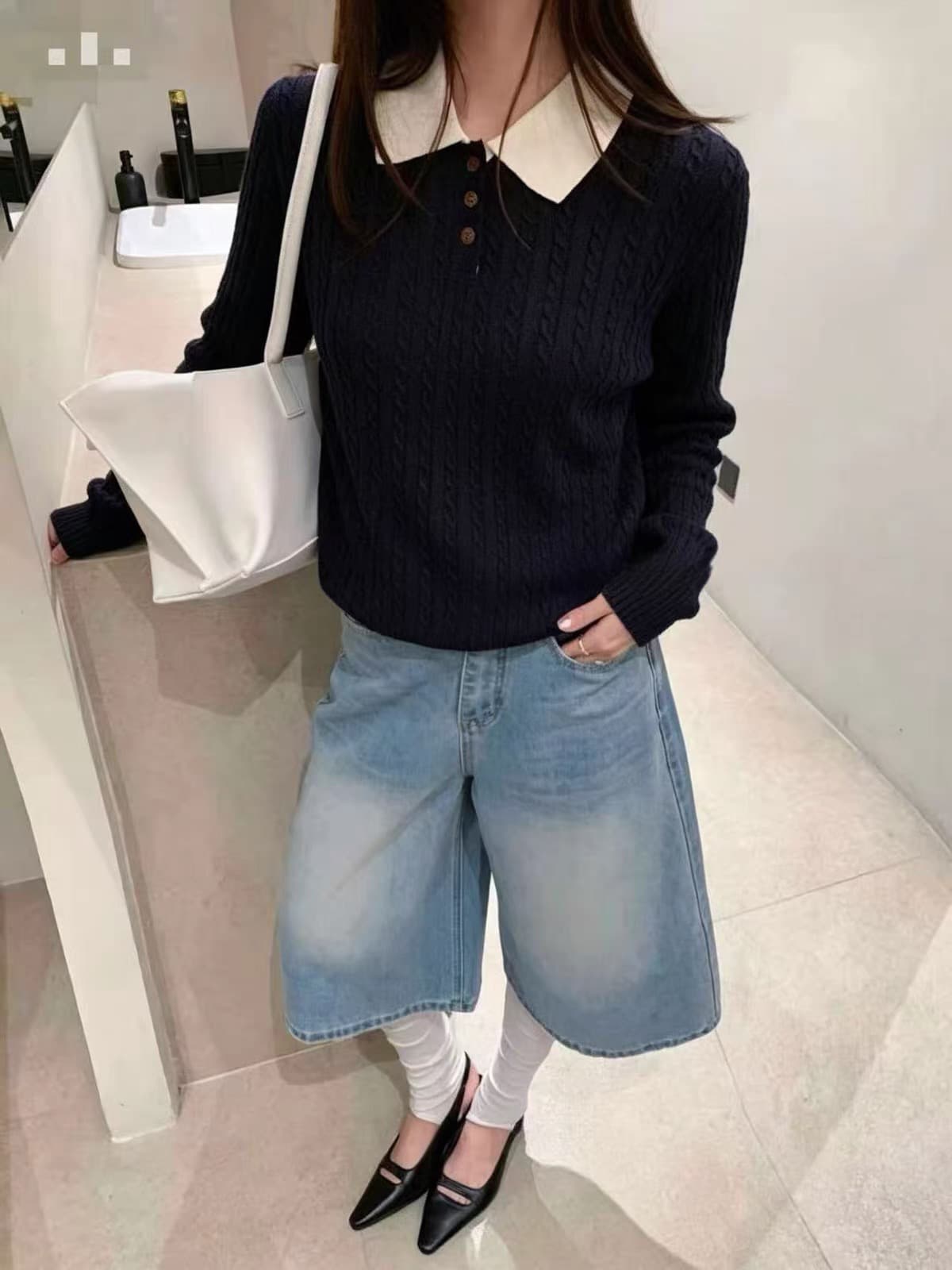 한 부서 미니멀리즘 패치워크 색상 POLO 칼라 꽈배기 풀오버 니트 스웨터 캐주얼 다용도 루즈핏 슬림해 보이는 프로 피부 센스 맨위 상세 이미지 5