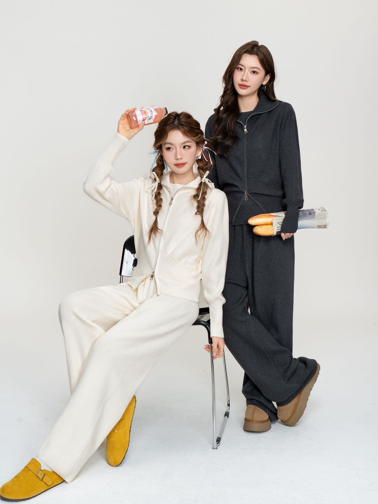 실사 이른 가을 전체 집합 한 부서 연령 감소 슈퍼 화재 니트 맨위 와이드 레그 팬츠 운동 캐주얼 투피스 세트 스웨터 상세 이미지 1