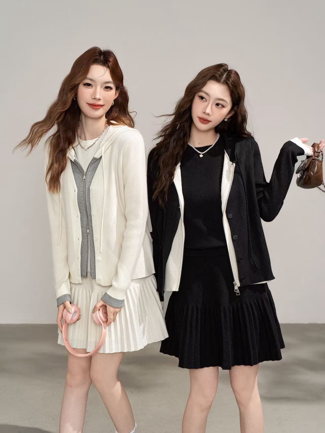 실사 한 부서 디자인 센스 배색 패치워크 오픈 가디건 치마 가을 2026 작은 대중 연령 감소 스웨터 투피스 세트 상세 이미지 3