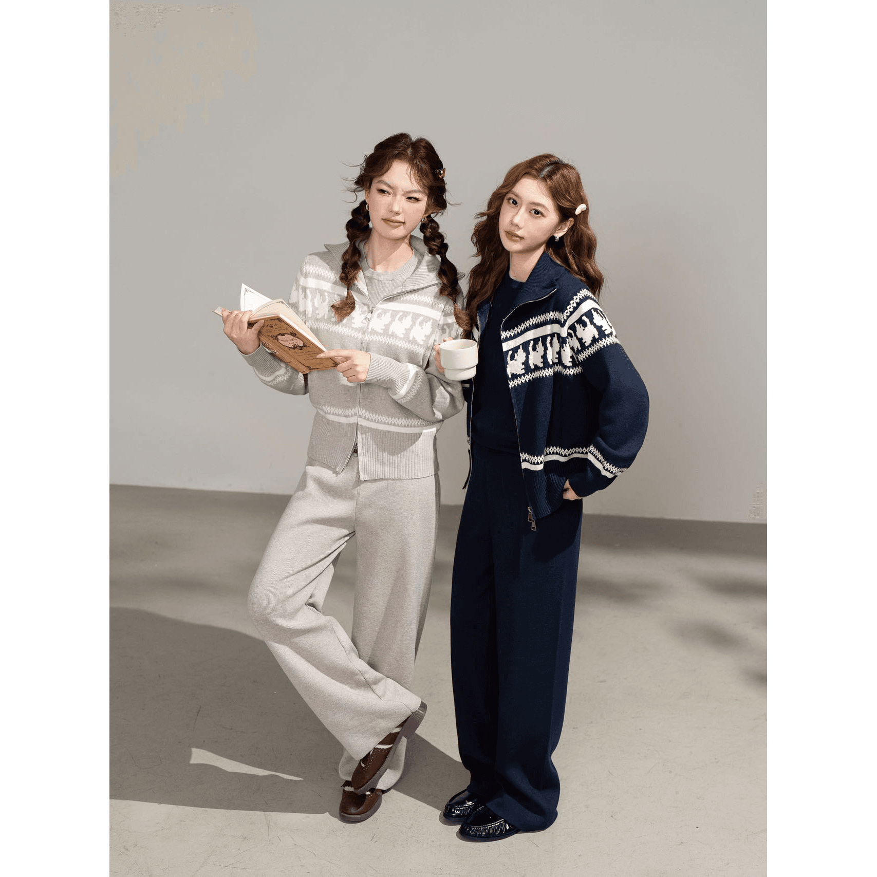 실사 한 부서 검정색 자카드 니트 맨위 바지 가을 새로운 폭발 chic 품격 긴팔 오픈 가디건 이미지 5