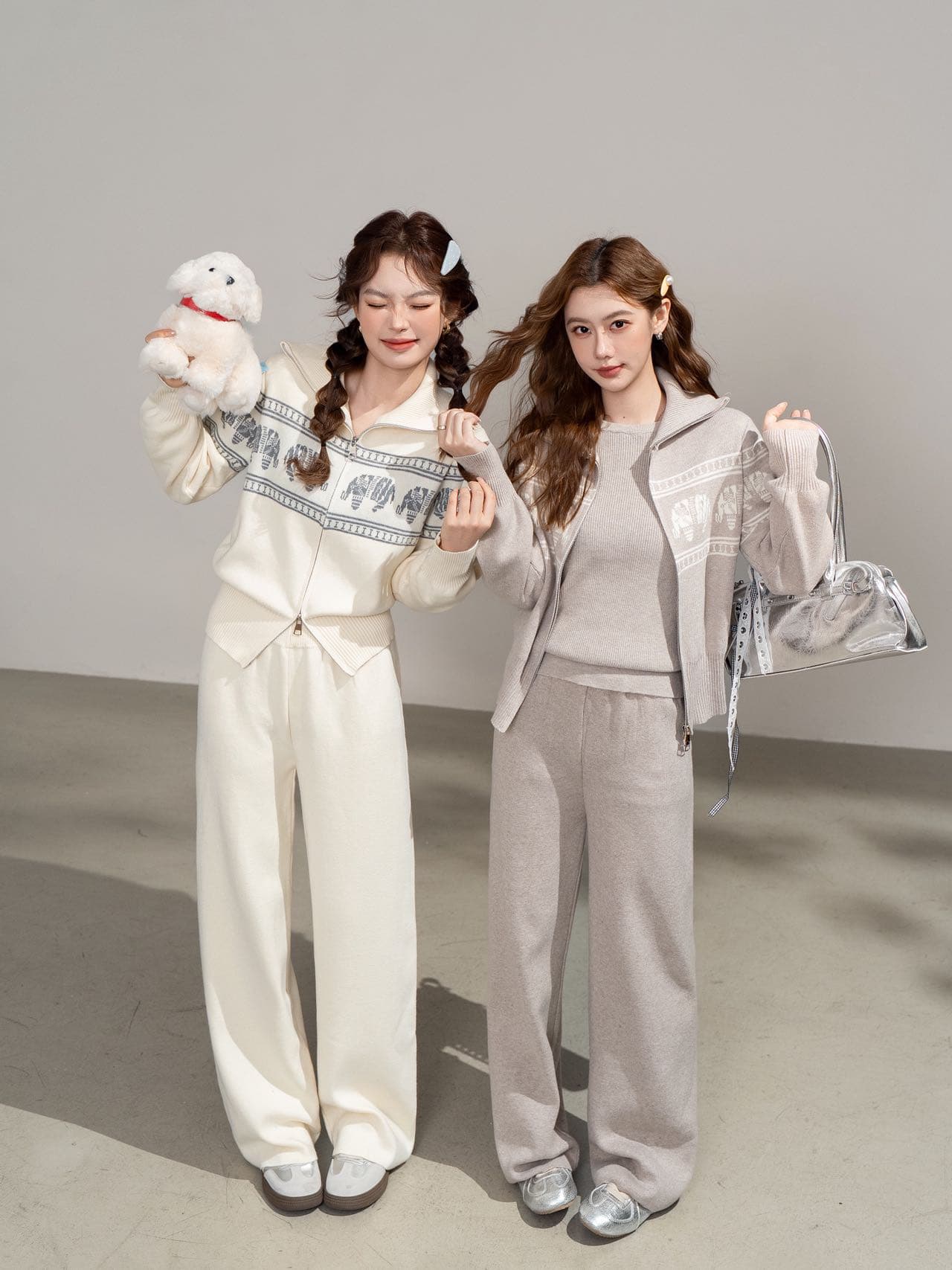 실사 가을 의상 코디 전체 집합 miu 부서 착용 가져 가라. 작은 샤넬 스타일 패션 연령 감소 외국 가스 니트 바지 두 조각