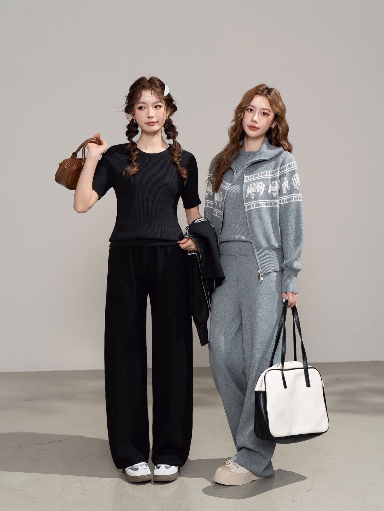 실사 가을 의상 코디 전체 집합 miu 부서 착용 가져 가라. 작은 샤넬 스타일 패션 연령 감소 외국 가스 니트 바지 두 조각 상세 이미지 3