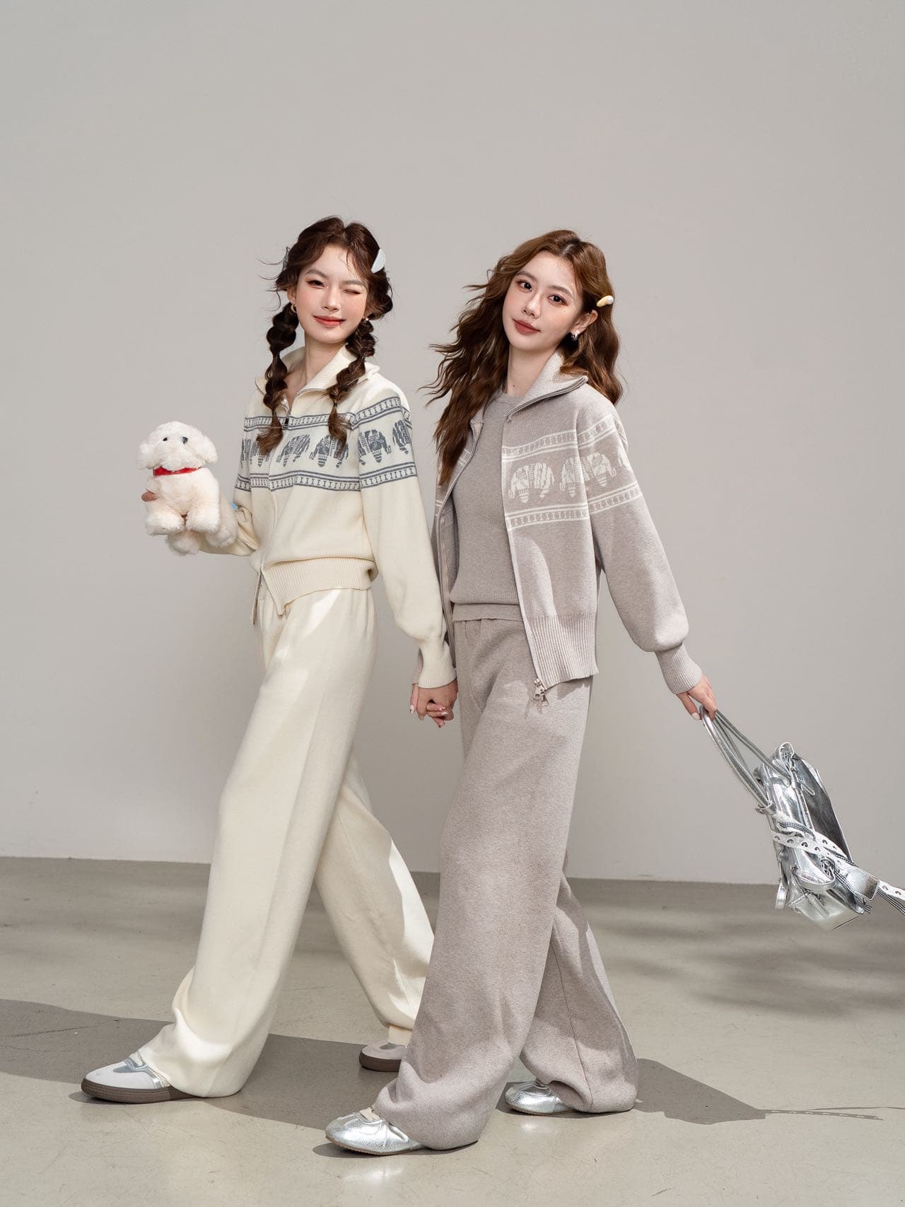 실사 가을 의상 코디 전체 집합 miu 부서 착용 가져 가라. 작은 샤넬 스타일 패션 연령 감소 외국 가스 니트 바지 두 조각 이미지 2