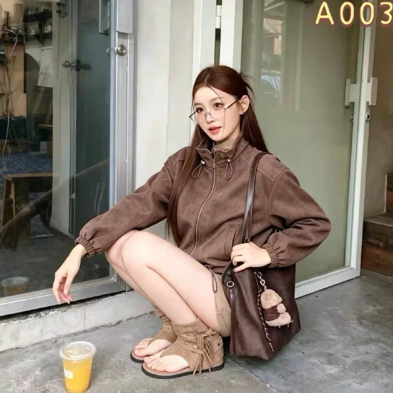 아메리칸 레트로 플러시 표면 펌프 로프 스탠드 칼라 재킷 가을 보온 새로운 작은 키 루즈핏 쇼트 스타일 재킷 맨위 상세 이미지 3