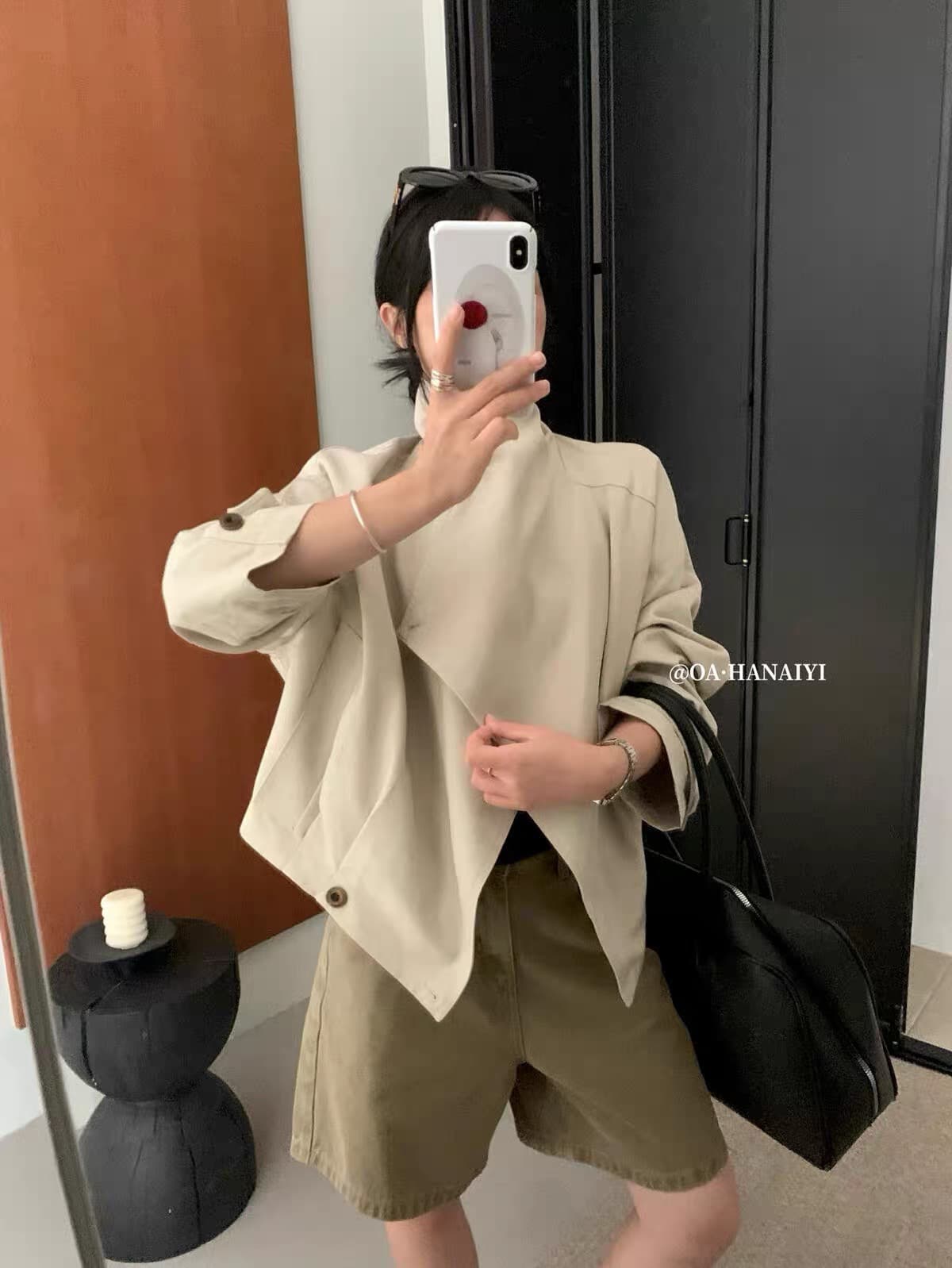 재킷 재킷 여자 가을 의상 새로운 고급 프로필 모양 비스듬한 襟 폴로 칼라 캐주얼 쇼트 스타일 작은 키 맨위 여성 상세 이미지 1