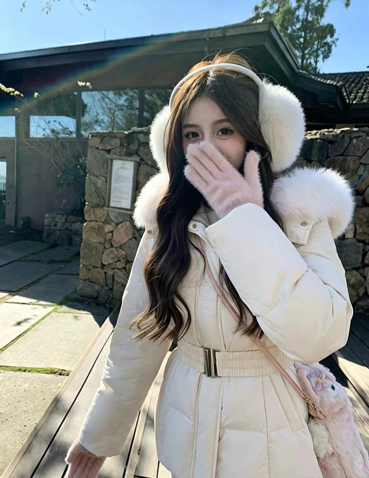 주 추 한 여성 수여 됨 후드 큰 모피 칼라 허리 수축 슬림해 보이는 다운 재킷 여성 겨울 재킷 상세 이미지 4