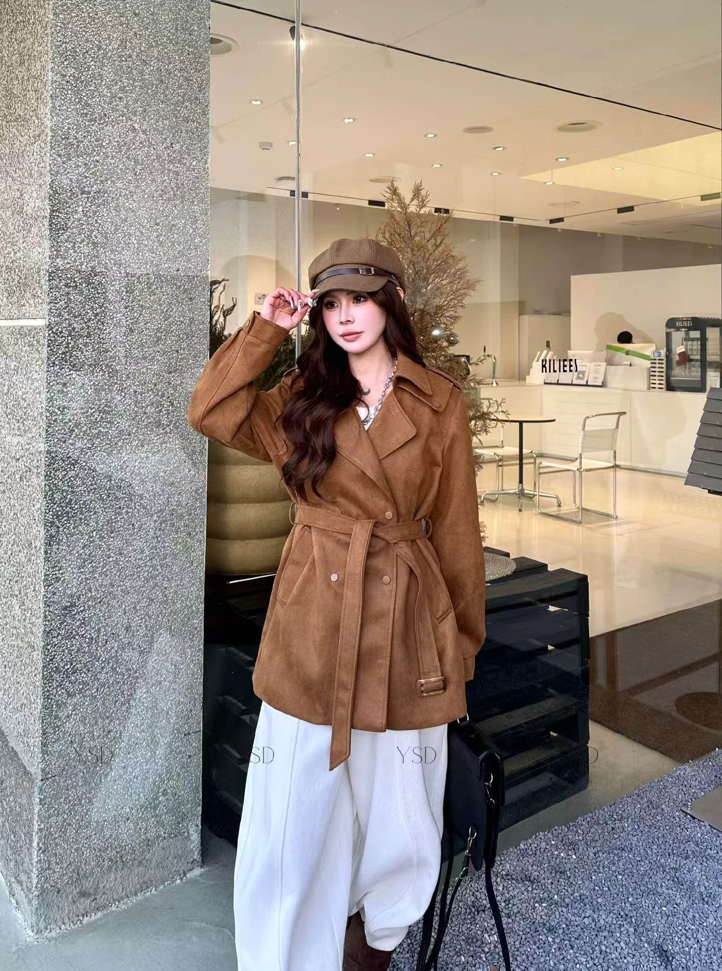 아메리칸 레트로 스웨이드 원단 정장 여성 코트 봄 가을 2026 고급 디자인 센스 캐주얼 아름다움 라드. 브라운 맨위 상세 이미지 6